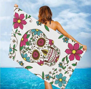 1pc Skull Flower Pattern Absorbent Bath Towel