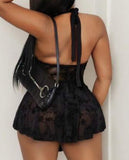 Velvet lace halter mini dress