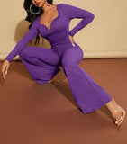 Solid Color Flared Jumpsuit With Sweetheart Neckline