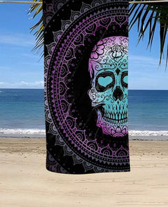 Purple Half Skull Printed Outdoor Beach Towel