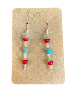 Red & Teal Beaded Earrings