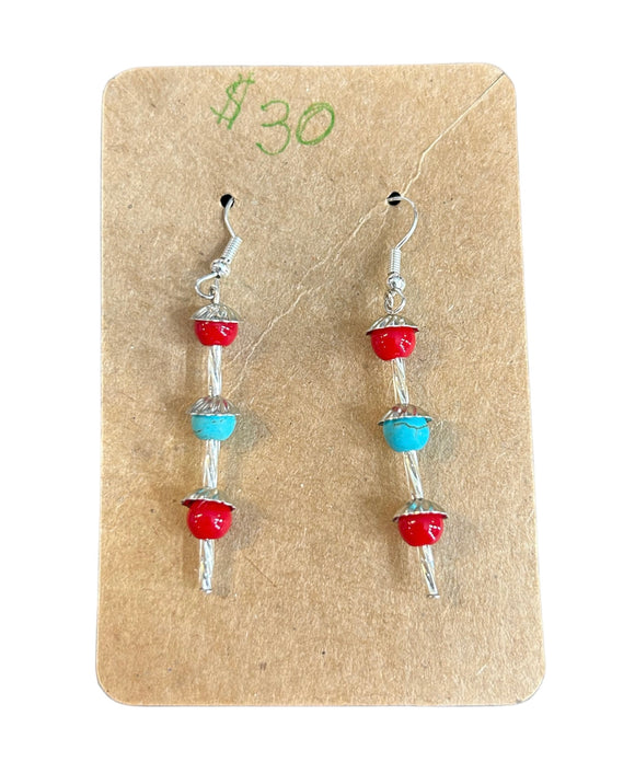 Red & Teal Beaded Earrings