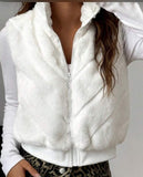 White Fluffy Zip-up Vest