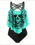 2-piece skull print strappy tankini