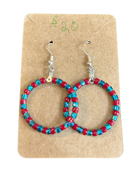 Teal & Red Hoop Earrings