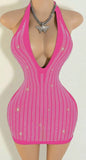 Plunging halter Rhinestone mini dress