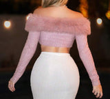 Off shoulder Fuzzy Camio Crop sweater