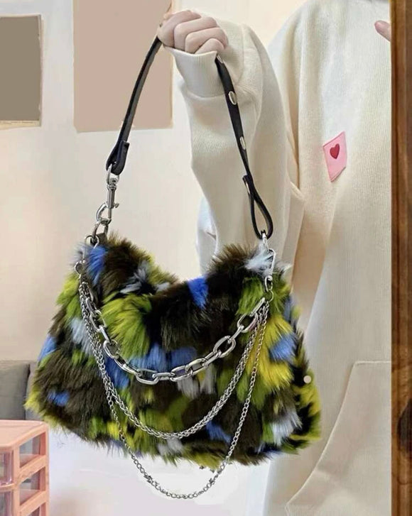 Multicolor fluffy hobo bag