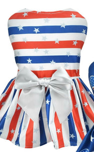 July Dog Dress American Flag Pattern Puppy Dress with Bow