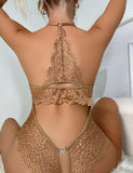 Floral Lace Lace Up Back Cut-out Teddy Bodysuit