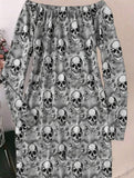 Fashion Skull Print Off Shoulder Bodycon Dress