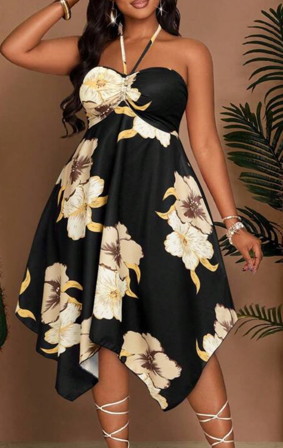 Plus Size Ruched loose Halter dress