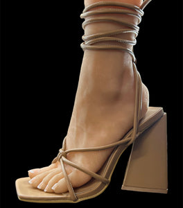 Triangle heel wrap up heels