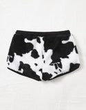 Cow Print Drawstring Waist Shorts