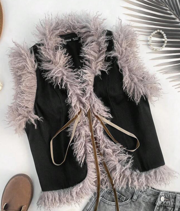 Faux fur trimmed vest