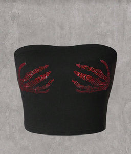 Rhinestone skeleton hand tube top