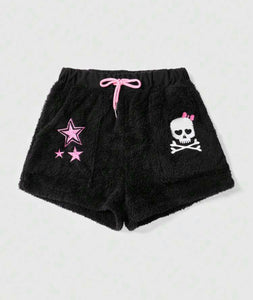 Skull & Star Pattern Drawstring Waist Shorts