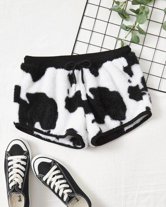 Cow Print Drawstring Waist Shorts