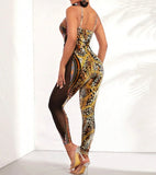 1- piece Leopard Print Mesh Insert Cami Unitard Jumpsuit