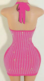 Plunging halter Rhinestone mini dress