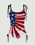 Casual Side Drawstring American Flag Print Tank Top For Summer