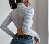 High neck long sleeve crop top