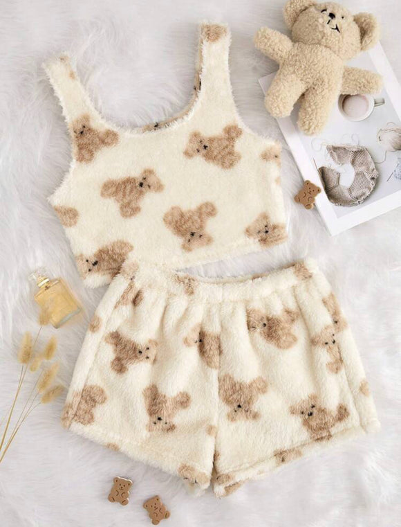 Bear Flannel Tank Top & Shorts PJ Set