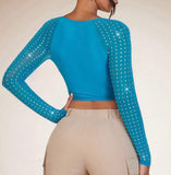 Rhinestone Detail Crisscross Front Crop Top