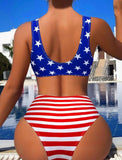 American Flag Print Lace Up Bra & Bikini Bottom Set