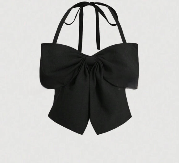 Cute Black Bowknot Halterneck Top