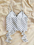 Front Tie Bow Decor Black Dot Print Casual Tank Top