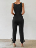 Letter Printed Sleeveless Jumpsuit With Slim Fit And Tied Ankles