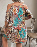 Plus Size Leopard Print & Patchwork Dress