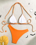 Summer Beach Pumpkin Printed Bikini Set, Bathing Suit