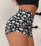 Halloween Skeleton Print Cropped Ruched Leggings