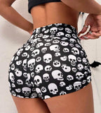 Halloween Skeleton Print Cropped Ruched Leggings