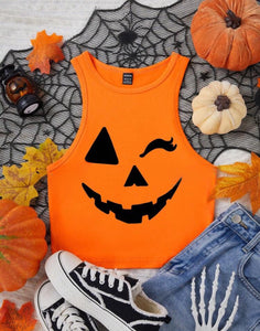 Halloween Party Skull & Smile Print Cropped Tank Top