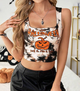 Halloween Dark Evil Pumpkin Print Tie Dye Tank Top