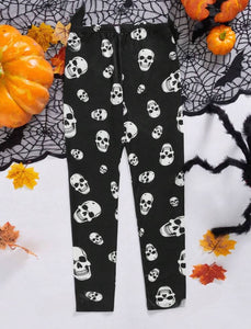 Skeleton Head Print Black Print Skinny Pants For Halloween