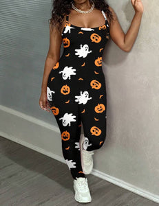 Halloween Pumpkin Printed Casual Jumpsuit