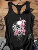 Oversize Floral & Skull Print Racerback Tank Top