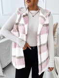 Plus Plaid Pattern Teddy Vest Coat