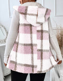 Plus Plaid Pattern Teddy Vest Coat