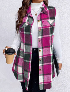 Plus Size Plaid Vest With Button Closure