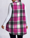 Plus Size Plaid Vest With Button Closure