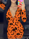 Halloween Themed Graphic Print Bodysuit Jumpsuit