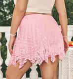 Pink Irregular Hem Skirt Pants
