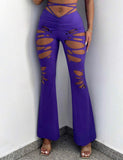 Cut Out Criss Cross Tie Back Ruched Flare Leg Pants