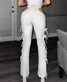 Cut Out Knot Side Flare Leg Pants