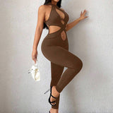 Sexy Backless Halter Neck Cross Cut Out Tight Jumpsuit